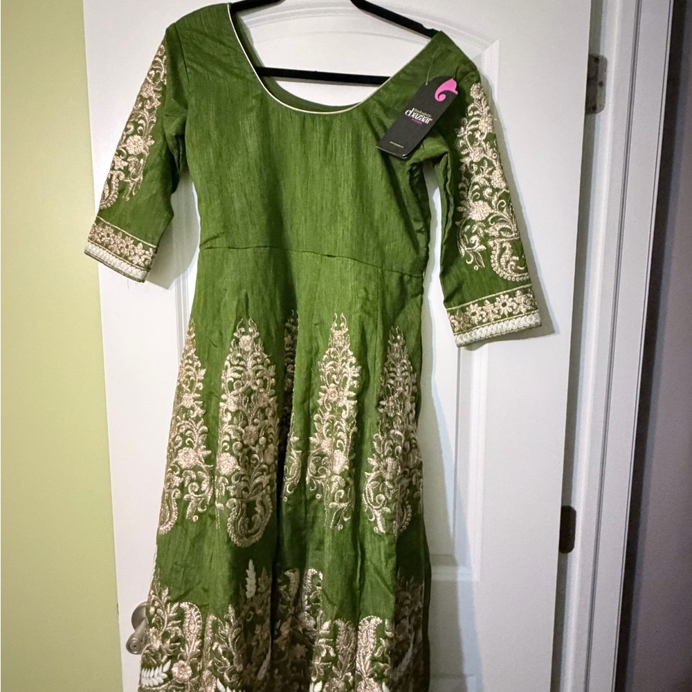Green anarkali Dress with Gold Embroidery